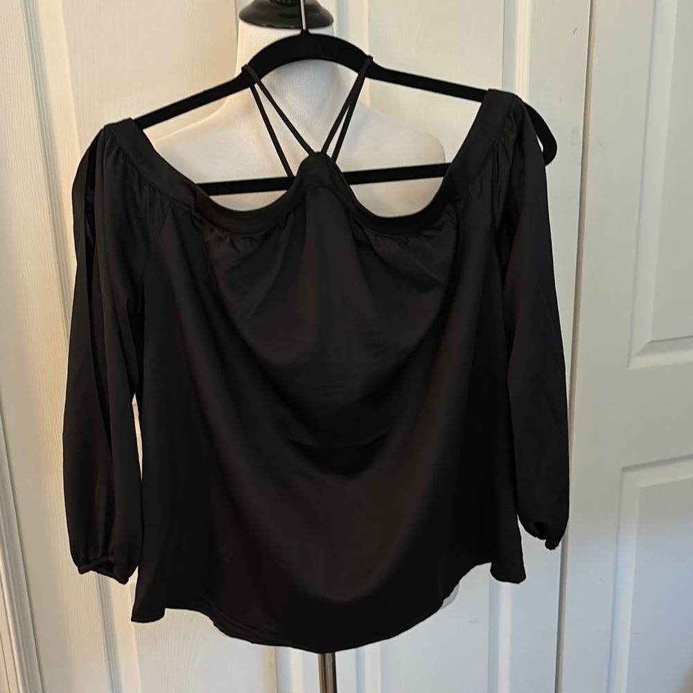 Black Off-Shoulder Silky Blouse